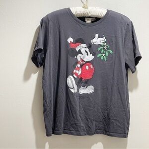 H&M X DISNEY Women’s Charcoal Gray Mickey Mouse Mistletoe Embellished Tee Sz XL